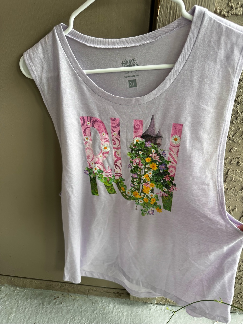Raw Threads XL Floral 'RUN' Lavender Muscle Tank New
